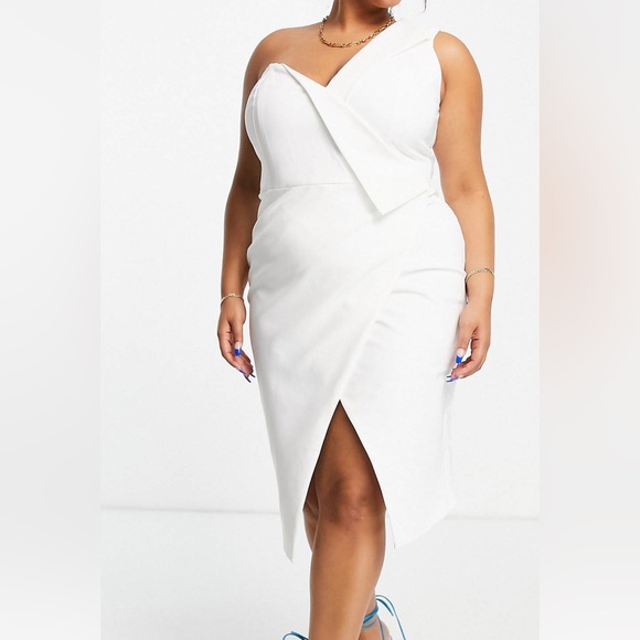 LAVISH ALICE ONE SHOULDER MIDI DRESS - WHITE - Picture 1 of 5
